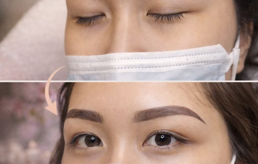 Eyebrow correction before and after showing real transformation of old brow tattoos